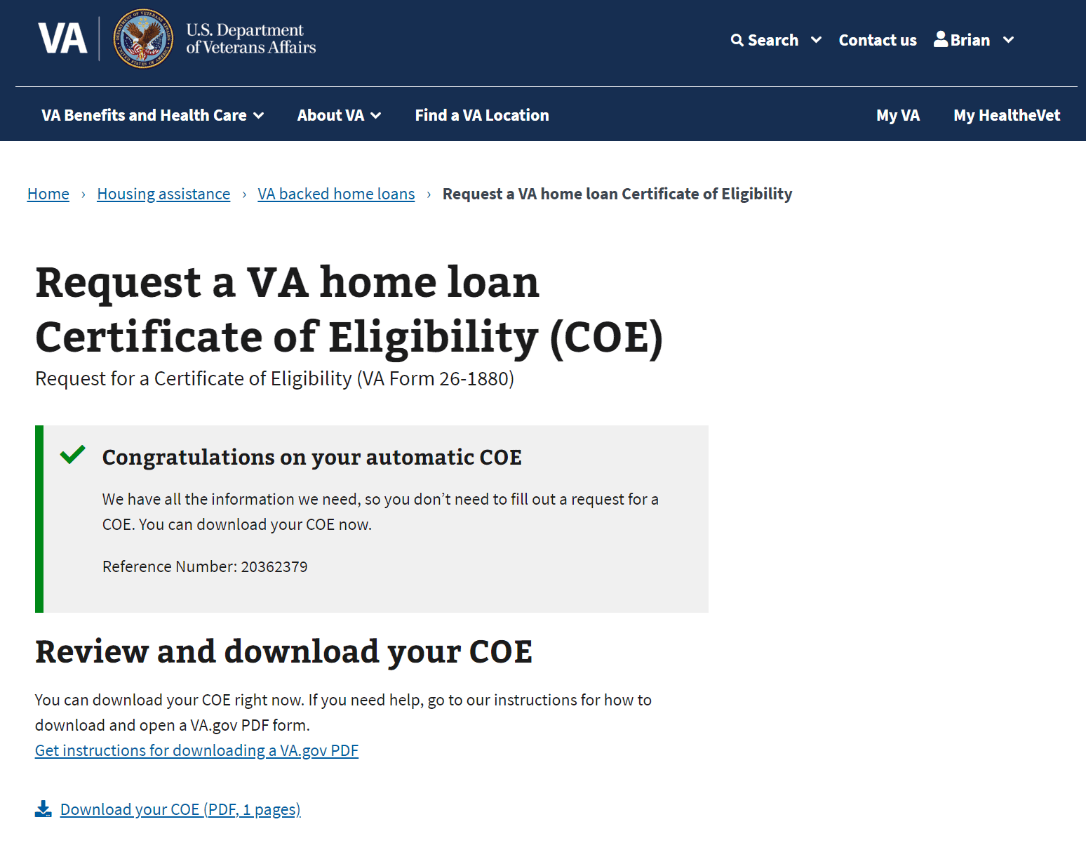 Step #3: Download Your Autogenerated VA COE Form Online